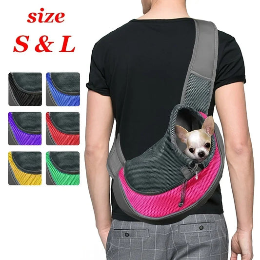 Hands-Free Mesh Dog Sling Carrier for Dogs & Cats — Crossbody Travel Bag up to 44 lbs