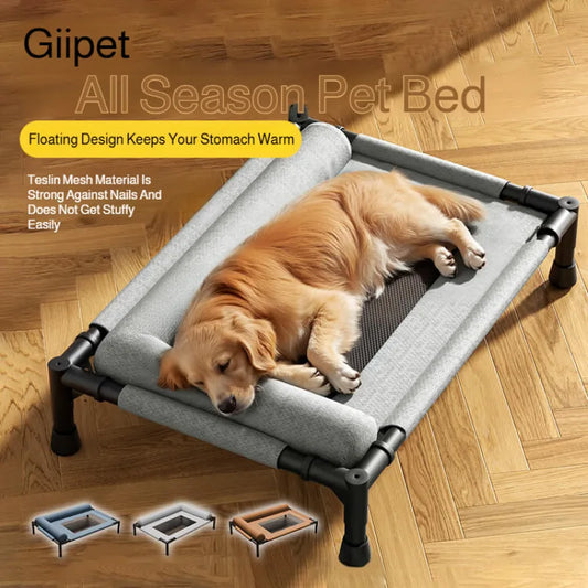 Elevated Mesh Pet Bed with Pillow for Dogs & Cats — Breathable, Washable Cover, M/L