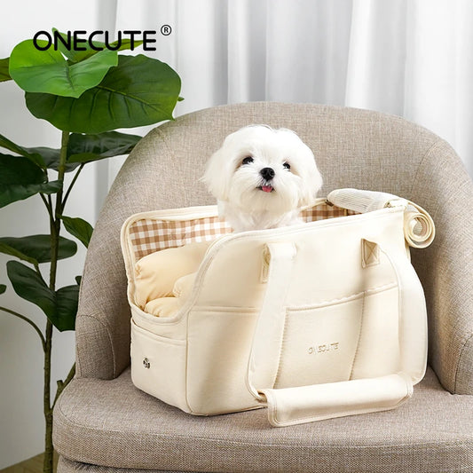 Cotton Pet Carrier Bag for Small Dogs & Cats — Hard-Bottom, 2-Way Carry, S/M