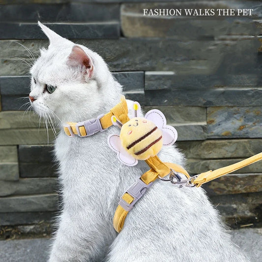 Bee Pattern Cat Harness, Leash & Collar Set — Adjustable, Escape-Proof, 3-Piece